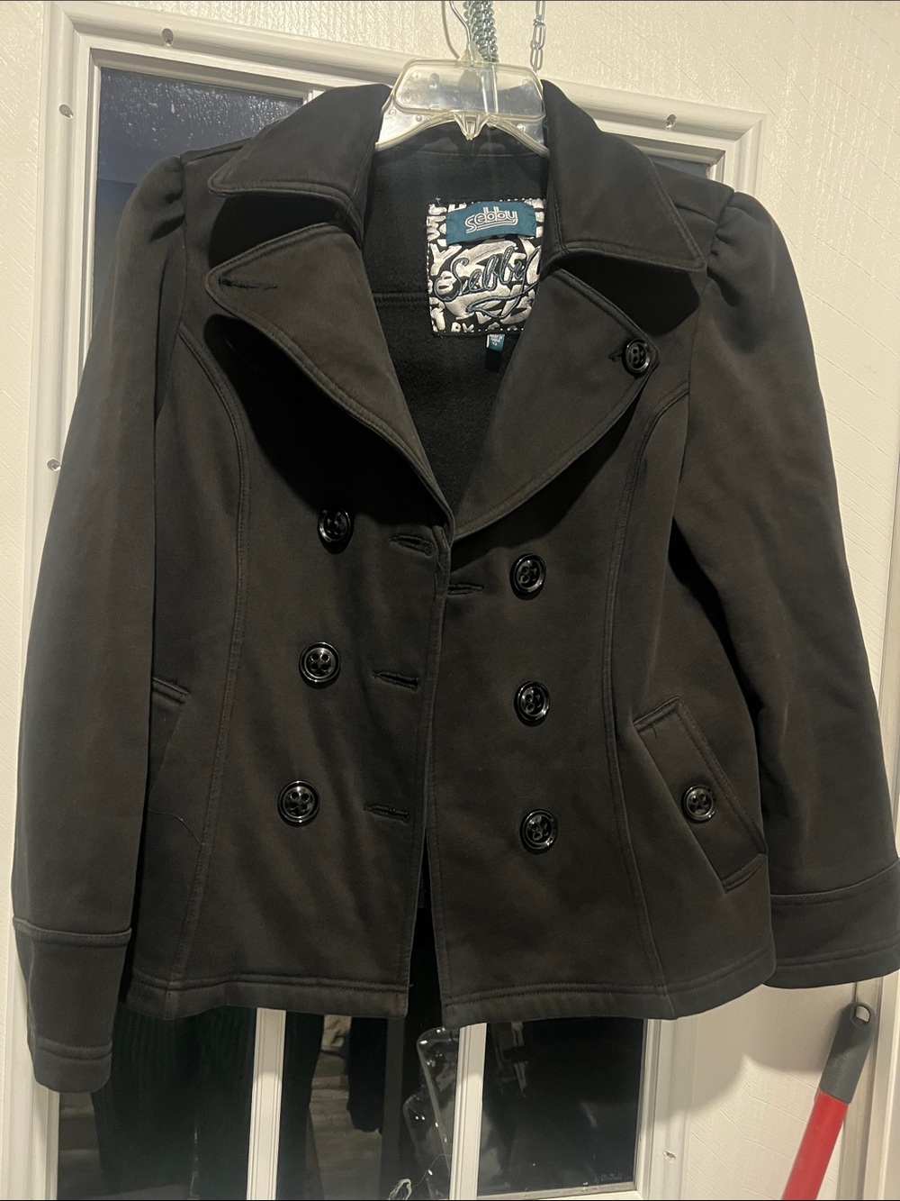 Black Pea Coat - Women's Double-Breasted Jacket